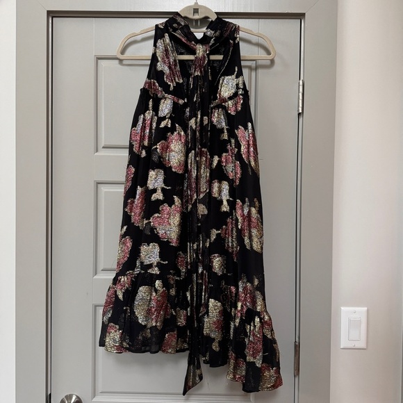 MAEVE NWT | Anthropologie Halter Shine Swing Mini Dress Black Gold Silver - Picture 8 of 13